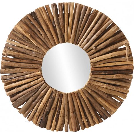 Miroir mural rond en branches de bois D.50 cm style artisanal - AKELA (1/4)
