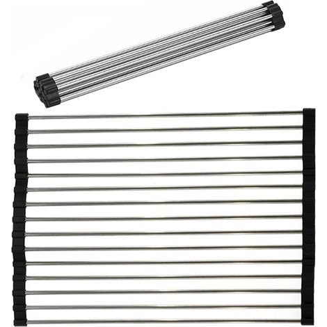 Griglia per sopra lavello Scola piatti posate stoviglie frutta verdure cm 47x35 richiudibile salvaspazio cucina in accaio inox antigraffio antiscivolo sotto pentola (1/4)