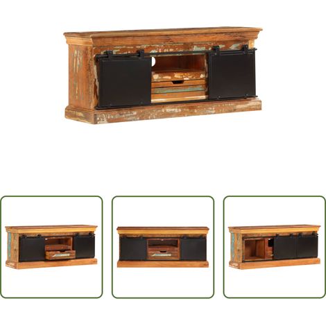 Meuble vintage -  Meuble TV 110 x 30 x 45 cm Bois de récupération massif (1/5)