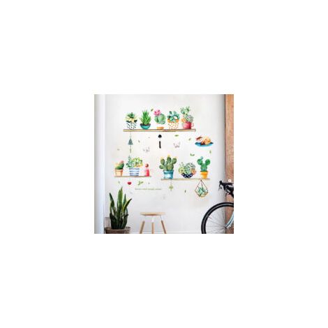 Cactus fresco en maceta, pared de fondo desmontable para sala de estar o dormitorio - Crezuo