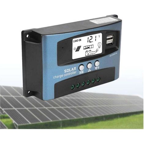 Contrôleur de Charge Solaire 100 A, Contrôleur de Chargeur Solaire de Charge Adaptatif MPPT 12 V/24 V avec écran LCD, Contrôleur de Panneau Solaire Double USB à Charge en 3 étapes(100A) A
