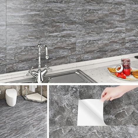 Adhesive pour Cuisine 60x30cm Carrelage Adhesif Mural Salle de Bain Effet Béton Gris Stickers Carrelage Cuisine Imperméable Dalle PVC Adhesive Sol Gris Béton pour Salon, 4 Dalles (1/5)