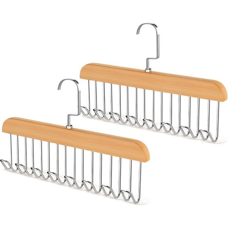 Lot de 2 crochets antidérapants pour porte-manteau, cintre pour soutien-gorge, porte-ceintures, porte-cravates avec 8 crochets, support pour débardeur en bois. (1/4)