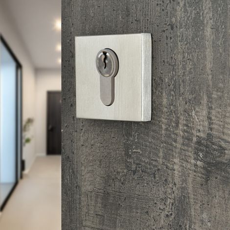 Ouvre&Déco – 2 rosaces de poignée de porte carrées Mies trou de cylindre, Inox gris (1/5)