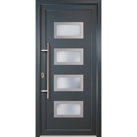 Porte d'ingresso PVC JM SIGNUM ESCLUSIVO, mod. 92, dentro: bianco/al di fuori: titanio, larghezza: 98cm, altezza: 200cm, senso di aperatura sinistra