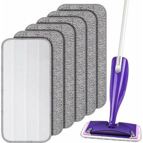 6 recharges de balai réutilisables – Lingettes humides et sèches – Nettoyage des sols – Gris