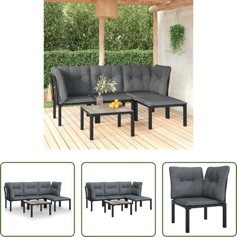 vidaXL Table basse extérieure - Salon de jardin 5 pcs noir et gris résine tressée (1/5)
