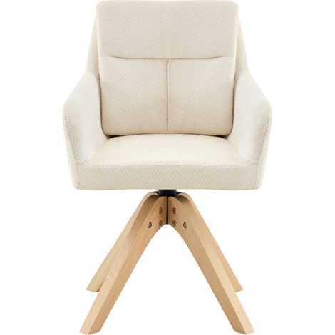 Lot de 2 fauteuils de salle à manger avec dossier haut, revêtement en velours beige clair et piètement bois massif (1/5)