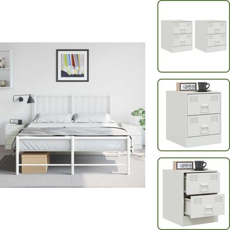 Nachttische 2 Stk. Weiß 34,5x39x44 cm Stahl - Nachttisch - Weißer Nachttisch - Schlafzimmermöbel - Kommoden - Sideboard (1/5)