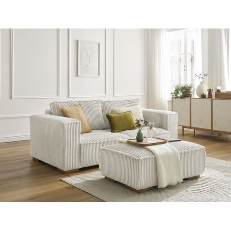 BOBOCHIC - Canapé droit fixe 2 places CHELSEA gros côtelé doux avec pouf   Beige (1/5)