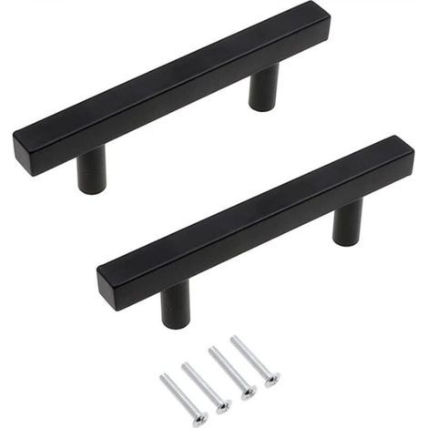 Lot de 2 poignées de placard de cuisine noires mates en acier inoxydable, style moderne et simple, 96 mm (1/4)