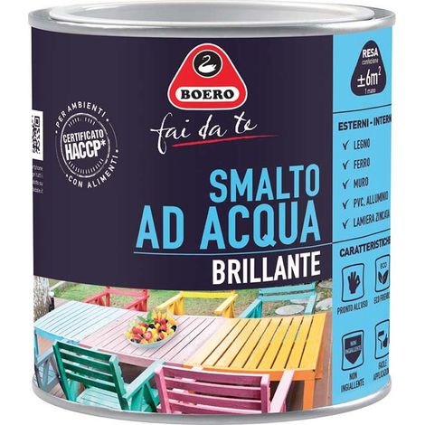 Smalto ad Acqua Brillante Satinato Inodore Ferro Legno Interno Esterno Boero - Colori: Bianco Brillante - Formato: 0,5 L