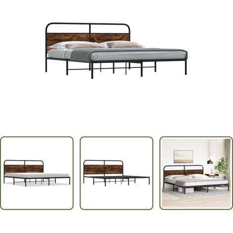 vidaXL Räuchereiche -  Metallbett ohne Matratze Räuchereiche 200x200 cm