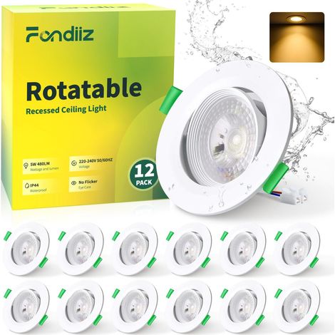 5W Spot LED Encastrable Extra Plat, Spot LED Orientable 480LM Blanc Neutre 4000K, Spots IP44 Étanche pour Salle de Bain, Spots de Plafond Rond Blanc Trou Ø70-80mm, Non Dimmable, Lot de 12