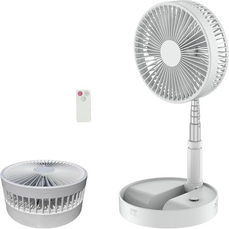 Ventilateur sur pied pliable 8 pouces, rechargeable, silencieux, avec télécommande et hauteur réglable, blanc (1/5)
