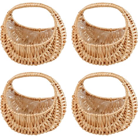 Paquet de 4 paniers de fille de fleur petit panier en osier avec poignée rangement polyvalent pour la décoration de jardin de maison de mariage (1/5)