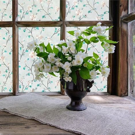 Fensterfolie - Elektrostatische Dekorfolie - 44,5 x 200 cm - Matte, klebstofffreie Folie für Sichtschutz - Jasminblüten- und Glasmuster - Getönt für den Wohnbereich (1/5)