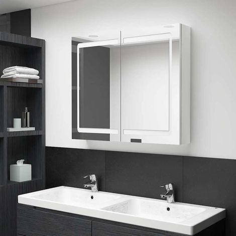 vidaXL Armario de baño con espejo LED blanco brillante 80x12x68 cm (1/5)