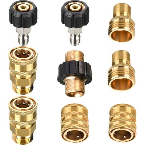 Lot de 9 Adaptateurs pour Nettoyeur Haute Pression, M22 vers Raccord Rapide 3/8", 3/4" vers Déconnexion Rapide, Adaptateur Mâle M22 pour Tuyau (1/5)