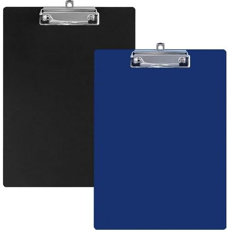2 Pack A4 Clipboard, Blue and Black Plastic Clipboard with Metal Clip and Hidden Hanging Hook, Durable Waterproof for Office, School, Menu Display, Drawing, Writing (1/5)