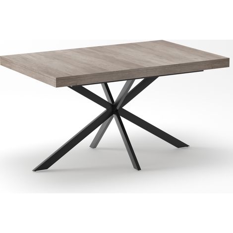 Tavolo da pranzo rettangolare allungabile 140-180 cm grigio con vano nascosto in MDF e metallo (1/5)