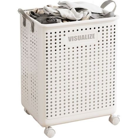 Basket to laundry to casters, large cart to laundry foldable to casters, basket to laundry sliding, organizer multifunctional for the laundry dirty, 46 x 38 x 22 cm, white (1/5)