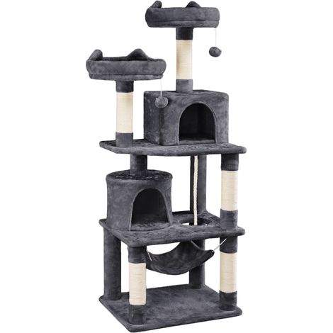 Yaheetech – Arbre à chat 149 cm multi-niveaux – Griffoir avec 2 niches, 2 perchoirs, hamac et boules de peluche – Panneau de fibre de bois et sisal (1/5)