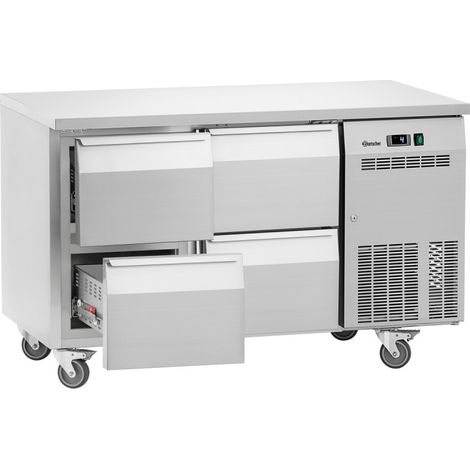 Table inox ventilée positive 4 tiroirs coulissants GN 1/1, sur roulettes, 250 W, 220 V - MONO (1/5)