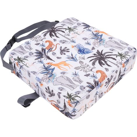 Rehausseur de table portable antidérapant pour tout-petit, chaise haute bébé avec coussin rehaussant et sangles élastiques, motif animaux de la jungle (1/5)