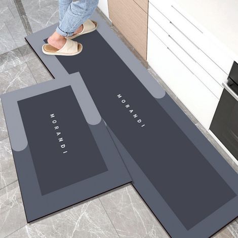 LAN Gris foncé, 4060cm (terre de diatomées) Tapis de sol de cuisine au style minimaliste, facile à nettoyer, en terre de diatomées, résistant à l'usure, absorbant et antidérapant. (1/5)