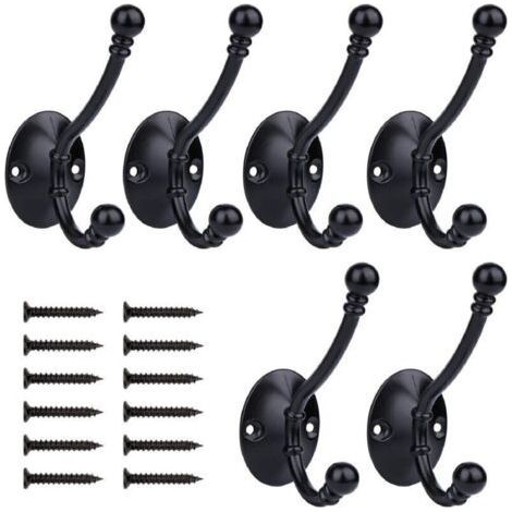 6 Pieces Coat Hook, Retro Coat Hook Wall Coat Rack Metal Door Hook for Bathroom Kitchen Bedroom Entryway, Black (1/5)