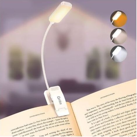 Lampe de Lecture Rechargeable, 9 LED Liseuse Lampe Clip, Gradation Progressive & 3 Modes Protection des Yeux (Blanc Froid&Chaud), 360° Cou Flexible, Indicateur, Longue Travail pour Lire au Lit (Blanc)