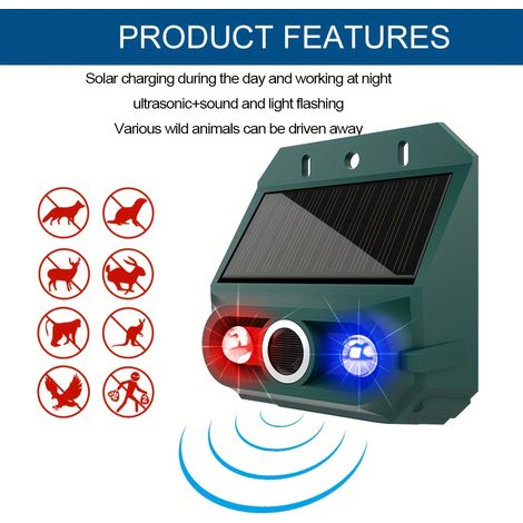 Alarme stroboscopique solaire avec flash LED, répulsif pour oiseaux et chats d'extérieur, pour les fermes et les jardins. (1/5)