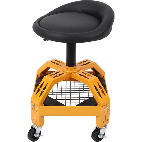 Tabouret roulant robuste pour garage – Siège de mécanicien réglable en hauteur avec dossier, roues pivotantes 360°, plateau porte-outils – Idéal atelier et réparation automobile – Capacité 300 lbs (1/5)