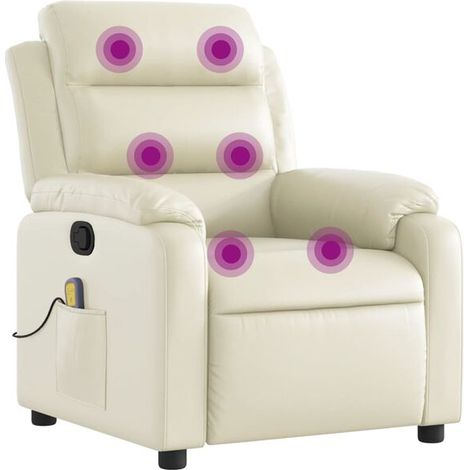 Chaise de massage ergonomique en similicuir beige – Siège relaxant avec fonction chauffage, vibration et réglage électrique – Pour salon ou bureau (1/5)
