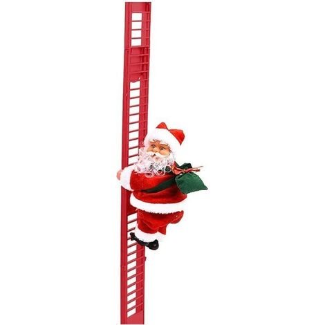 Échelle d'escalade électrique Père Noël - Décoration de Noël avec musique qui grimpe et descend - Échelle électrique rouge - 56 cm de long - Poupée 24 x 12 cm (1/4)