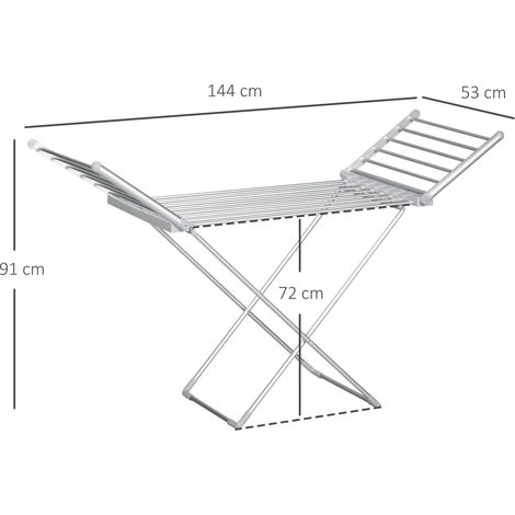 Séchoir à linge étendoir à linge électrique 2 ailes latérales extensibles cadre en alliage d'aluminium 144 x 53 x 91 cm (1/5)