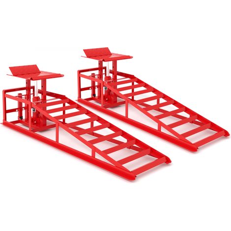 2 rampas elevadoras hidráulicas con ruedas 5T, acero rojo, altura ajustable 23-36 cm (1/5)