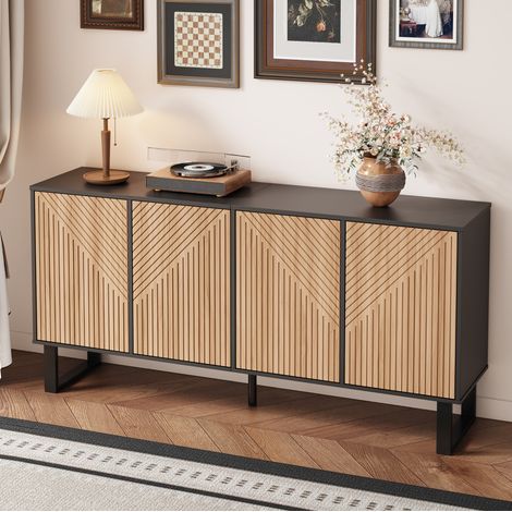Meuble TV 160 cm avec rangements noir et bois OKMYHOME (1/5)