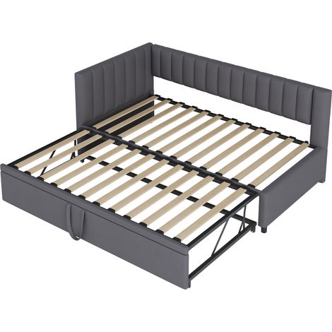 Canapé-lit d'angle en velours gris avec lit gigogne 90 x 200 cm MODENUIT (1/5)