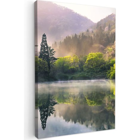 CUADRO EN LIENZO Naturaleza - Árboles - Montañas - Lago - Agua Cuadros Grande 80x120 cm