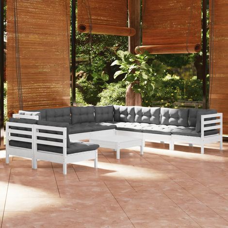 Muebles de jardín 10 pzas con cojines blanco madera maciza pino vidaXL (1/5)