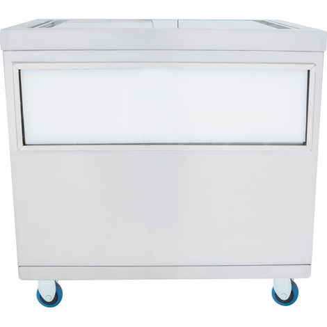 Carro de Hielo Móvil 86L de Acero Inoxidable con Ruedas, Tapa Dividida, Armario, Pizarra Magnética y Abrebotellas para Bar, Catering y Eventos (1/5)