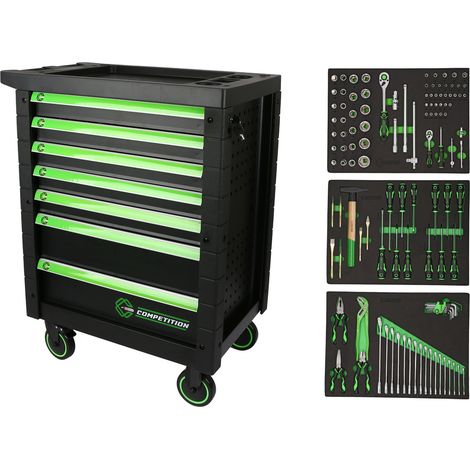 Kstools – Servante d'atelier roulante 7 tiroirs – 119 outils premium – Verrouillage centralisé – Guidage sur roulements à billes – Stabilité accrue (1/2)