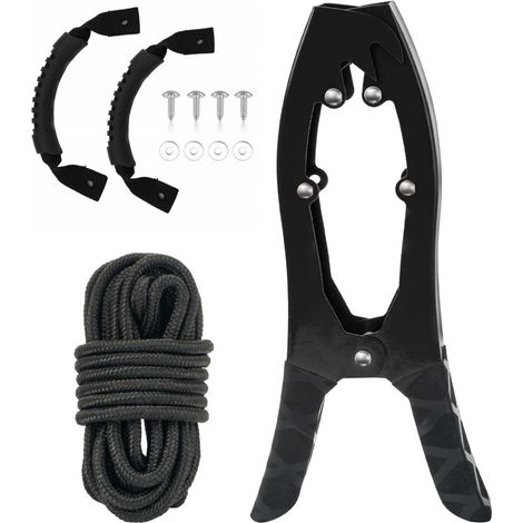 Poignée d'ancre, clip de brosse pour kayak avec paracorde de 5 m pour flotteur d'ancre, canoë, bateau de pêche, bateau de camping et accessoires de kayak - Noir