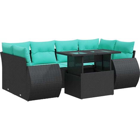 Maison Exclusive - Set sofás jardín y cojines 7 pzas ratán sintético acacia negro (1/5)
