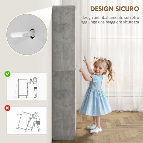 Scarpiera 4 ante salvaspazio per 16 paia, grigio cemento, 156x62.5x26 cm, design moderno (1/5)