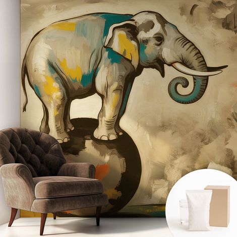 Carta Da Parati - Non Tessuto - Con Colla Inclusa - Per Interni - Ecologica - Con Ingresso - Soggiorno elefante astratto 250x250 cm (1/5)