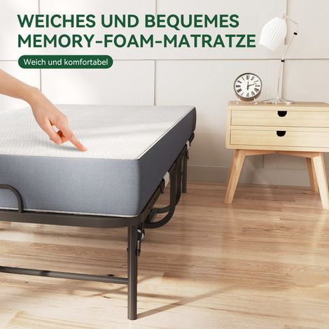 Lit pliant double 190x96 cm avec matelas mousse mémoire 9,5 cm, lit d'appoint portable à roulettes, cadre en métal robuste (1/5)
