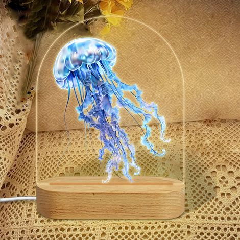 Veilleuse en forme d'arc avec méduse bleue-violette pailletée Lampe LED 7 couleurs Décoration chambre enfant Cadeau fille garçon (1/5)